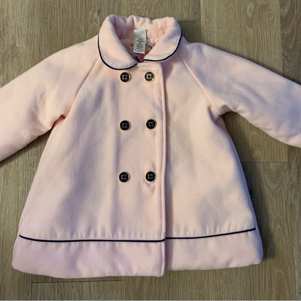 Little Me Girl's Size 24 Months Light Pink Pea Coat With Pretty Floral Lining